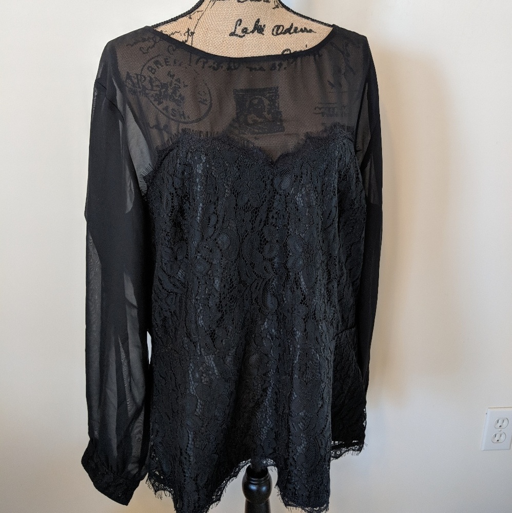 New York &  Co black blouse long sleeves lace XXL